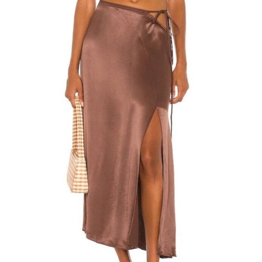 LPA Hanson brown satin midi skirt